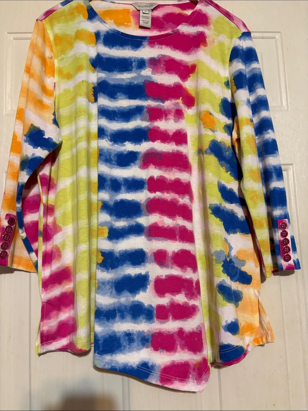 Multiples Tie-Dye Long Sleeve Blouse - Pink Blue Yellow